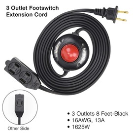 3 Outlet Extension Cord with Hand/Foot Switch and Light Indicator with Safety Twist-Lock, 16/2, Black, UL Listed (3 Pack)
