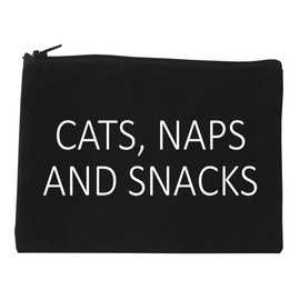 Cats Naps And Snacks Cat Lover Cosmetic Makeup Bag Black Medium