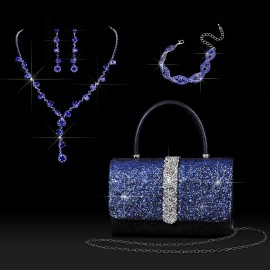 A Set of Four Exquisite and Stylish Jewelry Items Including a Blue Dinner Bag, a Woman'S Wallet, a Handbag, and a Crossbody BagColor: Blue