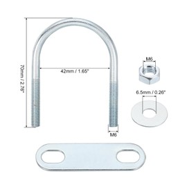 sourcing map Round U-Bolts, 6 Set 42mm Inner Width 70mm Length M6 Zinc-Plated Carbon Steel U Clamp Bolt with Nuts and Plates, for Boat Trailer