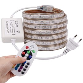 XUNATA 5 m LED RGB Strip, AC 220 V 230 V IP65 Waterproof Multicoloured Replace SMD 5050 60 LEDs/m LED Strip Light with 24 Buttons IR Remote Control for Bar Ceiling Counter Cabinet Christmas Party