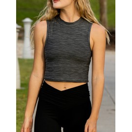 SUMONA 3 Pack Assorted Color Everyday Casual Sport Yoga Women Mock High Neck Crop Tops (3XL, Blue/Charcoal/Light Grey)