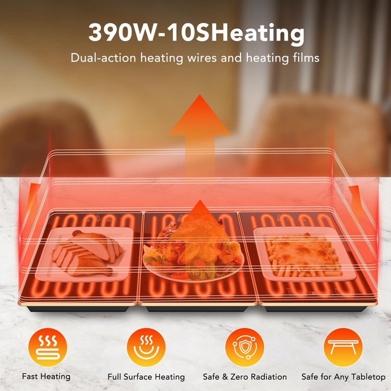 Electric Warming Tray（36.6x15x1inch） Glass Surface, 4-in-1 Food Warmers for Parties