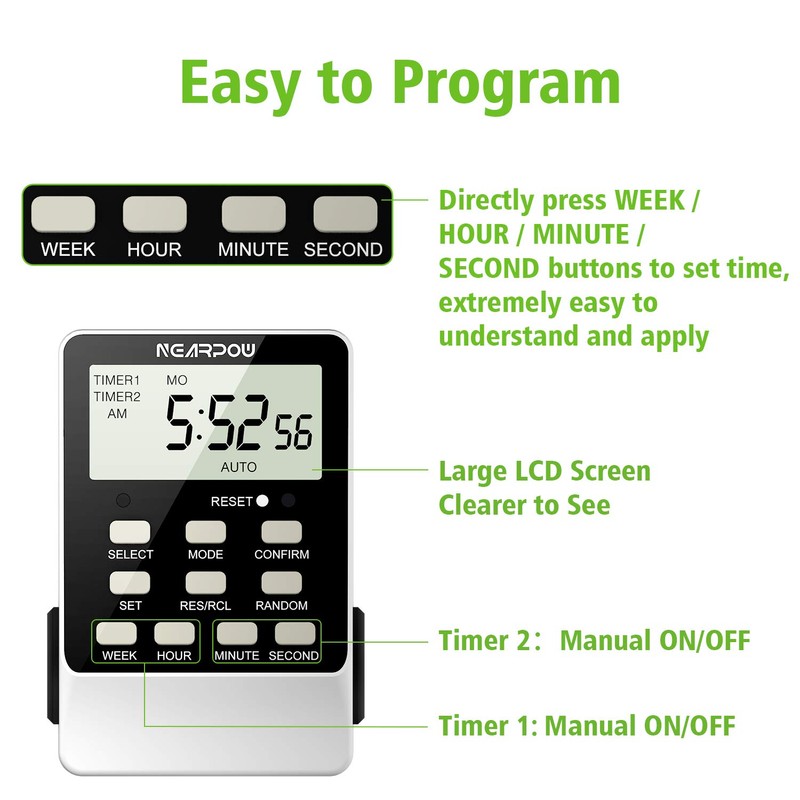 [2 Pack] Outlet Timer, NEARPOW Dual Digital Light Timer with