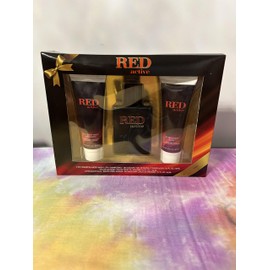 Red Active mens cologne gift set. Includes 2.7 ox cologne, body wash shampoo, and after shave