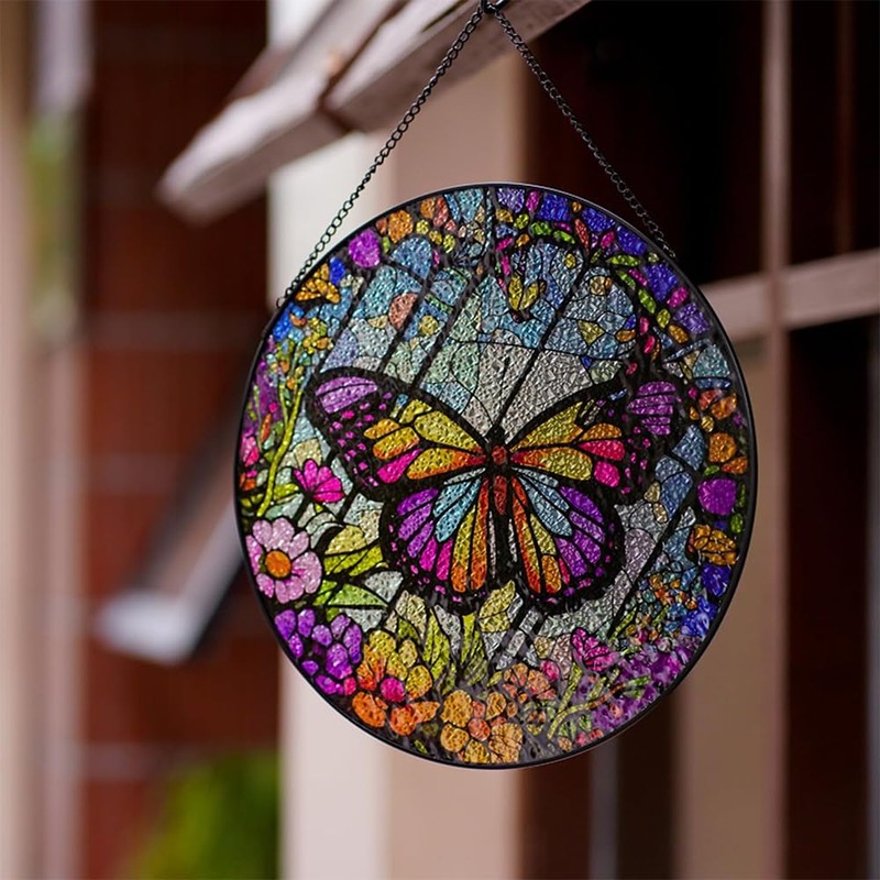 Butterfly Stained Glass Window Hanging, Butterfly Suncatcher Panels, Garden Decor