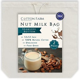 Cotton Farm – Nut Milk Bag – XL 12x12 Inch, Commercial Grade – “Seamless” Bottom Design- All Purpose Strainer, 100% Unbleached Cotton, Washable & Reusable…