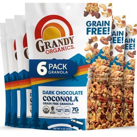 Grandy Organics Dark Chocolate Coconola Granola, Certified Organic Gluten Free Granola, Grain Free Granola, Chocolate Flavored Coconola, Kosher Certified, Paleo Friendly, 9oz Each, Pack of 6
