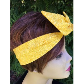 Wired Headband Dolly Bow Summer Yellow Print Wired Dolly bow Rockabilly Wire Scarf Headband Rabbit Ears