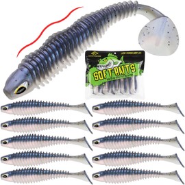 LUCKYFISHING Paddle Tail Swimbaits 10 PCS Fishing Lures Soft Plastic Lures for Trout Crappie Walleye Soft Baits for Bass Fishing Freshwater Saltwater 4.1 Inch