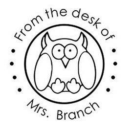 from The Desk of- Owl Logo - Name Custom Round Teacher self Ink Stamp, Custom TeacherStamp, Teachber Stamp