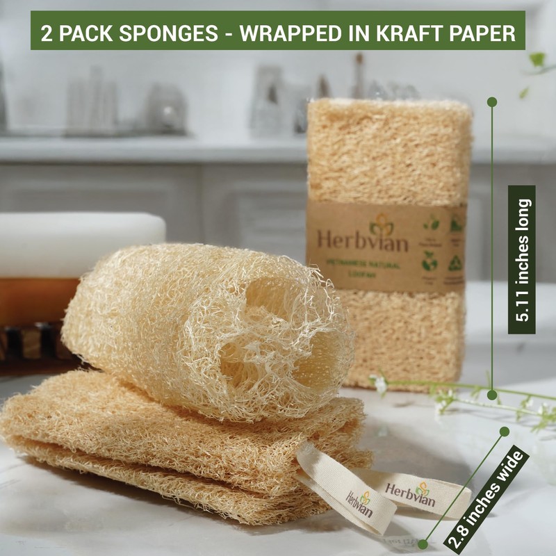 Natural Vietnamese Loofah Sponge, 100% Plant-Based Luffa Exfoliating Body Scrubber