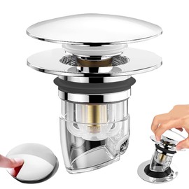 1 x Pop Up Sink Strainer, Stainless Steel Sink Plug, Stainless Steel Sink Plug, Universal Drain Plug with Strainer, Suitable for Kitchen, Bathroom, Sink (Diameter 34-40 mm).