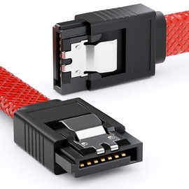 deleyCON 30 cm SATA 3 Cable Nylon 6 Gbit/s Data Cable SATA III Connection Cable Serial ATA Connection Cable for Motherboard & Hard Drive HDD SSD 2 S-ATA L-Connector Straight Red