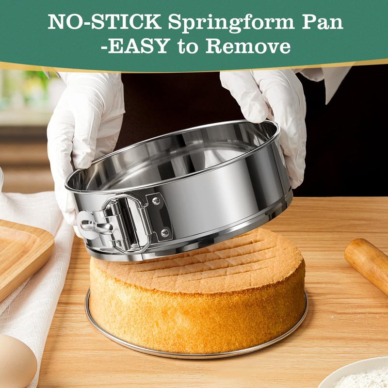 E-Gtong 9 Inch Springform Cake Pan, 304 Stainless Steel Springform
