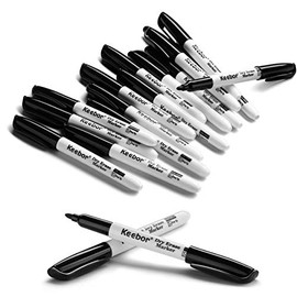 Keebor Basic Fine Tip Dry Erase Markers, Low Odor, Black Whiteboard Markers, 16 count