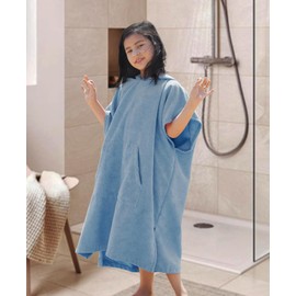 DiaryLook Kids Swimming Changing Robe with Hood, Beach Poncho Towel with Pockets Boys & Girls Quick Dry, Bath Robe Surfing Childrens Gifts 6-9 Years Bear Light Blue