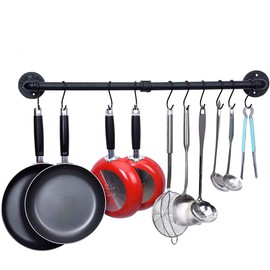 50.4 Inch Pipe Pot Bar Kitchen Rail with 15 Hook, Wall Mount Utensil Rack Hanging Pan Organizer, Multiuse Industrial Pipe Towel Holder