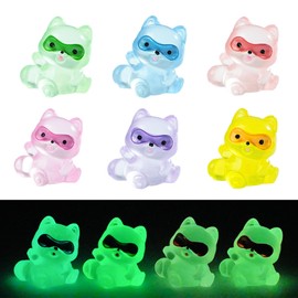 Ethlomoer 6PCS Mini Resin Animals Mixed - Noctilucent Tiny Raccoons (6 Colors) for Micro Landscape Décor, Mini Plastic Tiny Animals