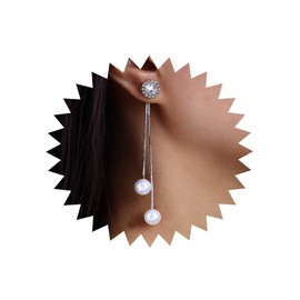 Aneneiceera Vintage Crystal Pearl Tassel Earrings Silver CZ Slim Chain Dangle Earrings Long Pearl Drop Earrings Punk Metal Chain Earrings Jewellery for Women and Girls, Zinc