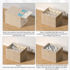 CYhom 2 Pack Shoe Organizer for Closet - Shoe Storage Bins with Clear Cover, Fabric Shoe Storage Containers with Reinforced Handles, Fits up to 24 Pairs (Beige, 16.5 * 12.6 * 12.2in)