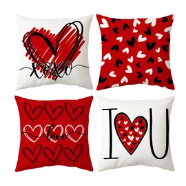 JOYFISCO Valentines Day Pillow Covers 18x18, Valentines Day Decor Throw Pillow Covers Set of 4 Love Heart Valentines Day Decorative Couch Cushion Covers Valentine Decorations