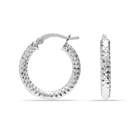 LeCalla 925 Sterling Silver Small Hoop Earrings for Women Diamond-Cut Classic Italian Design Earring Hoops for Women 25MM
