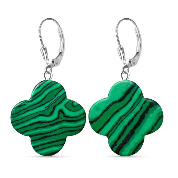 HAIXIAN Gemstone Natural Malachite stone Four Clover Earrings for Women