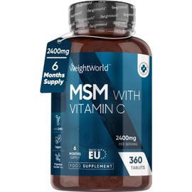 MSM Tablets with Vitamin C – 2400mg High Strength Methylsulfonylmethane – 360 Vegan Tablets for Bone Health – 6-Month Supply – Non-GMO & Gluten-Free Sulfur Supplement
