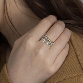 JadeAngel Designer Jewelry Two Tone Cable Wire Intertwined Crossover Statement Ring Chunky 11 mm Wide Band Rings for Women Gift (6)