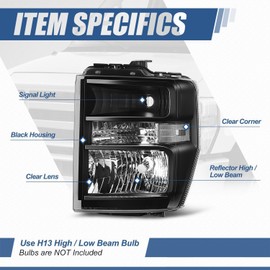 Auto Dynasty Headlights Assembly Compatible with 2008-2021 Ford E150 E250 E350 E450 F650 F750 Super Duty, Driver and Passenger Side Halogen Headlamps Replacement, Black Housing Clear Corner