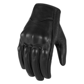 shamofeng Leather Motorcycle Gloves Goatskin, Cruiser Motorcycle Riding Off-Road Racing Sport Mountain Bike Dirt Bike Gloves for Men and Women, Full Finger Touch Screen, Black Non-Perforated XL