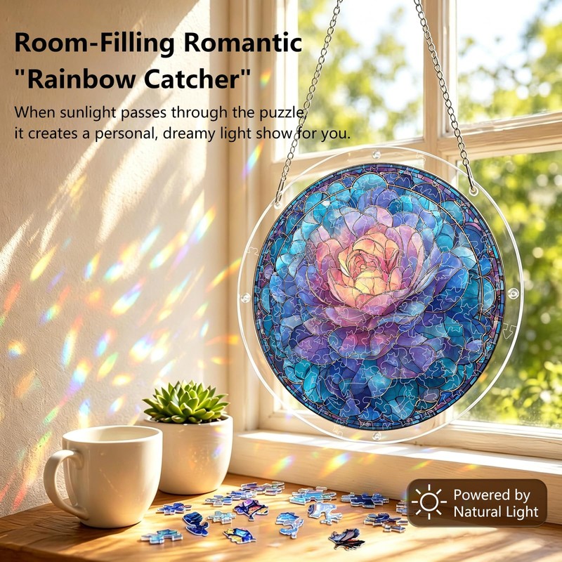 WACOCETOY Acrylic Puzzle Suncatcher DIY Transparent Flower Jigsaw 82 PCS