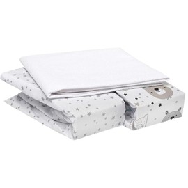 Flyideas Set of 3 2 Flannel Fitted Sheets + 1 Waterproof Mattress Protector for Next to Me Extra Cot 83 x 50 cm - 100% Warm, Soft Cotton Sheet for Babies and Newborns, Perfect for Winter