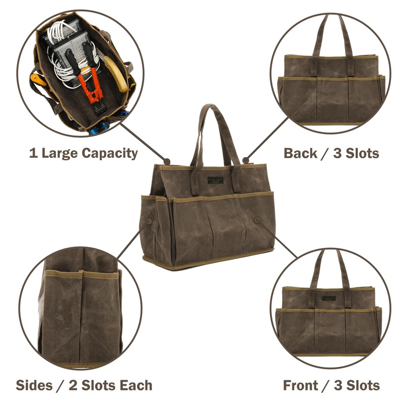 Canvas Tool Tote, 16OZ Waxed Canvas Tool Storage Tote -