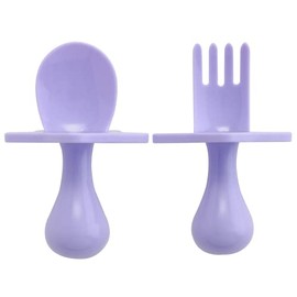 Nooli First Self-Feeding Utensils: USA-Made, BPA-Free Spoon & Fork Set for Babies & Toddlers Ages 6+ Months, Anti-Choke Shield, Easy-Grip Handles for Baby-Led Weaning and Independent Eating (Lavender)