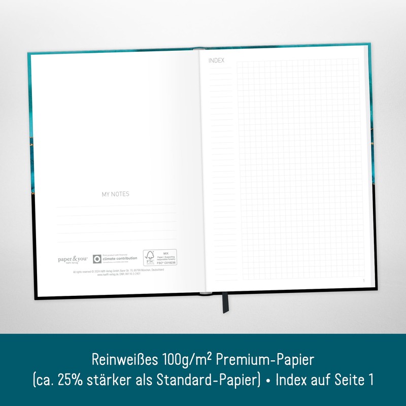 paper&you® Notebook A5+ Squared with Elastic Band [Shiny Teal] 156
