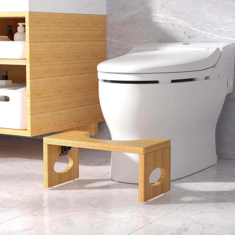 ROMGUAR CRAFT 7 Inch Bamboo Toilet Stool, Foldable Poop Stool,