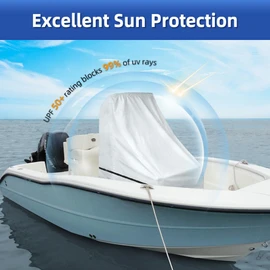 Zenicham Center Console Boat Cover UPF 50+, 420D Waterproof Boat Cover, Center Console Cover with Windproof Straps, Silver(Large Size up to 40"" L 46"" W 45"" H)