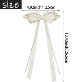 2 PACK Hair Bows Sparkly Rhinestone Tassel Hair Clips Barrettes Bowknot with Long Brocade Tassel Ribbon Claw Hair Accessories for Women and Girls (Black and White)