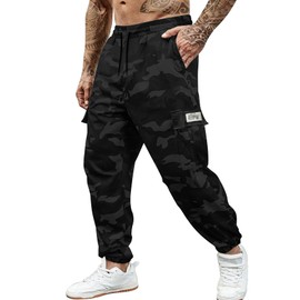 Hidkat Men's Camo Jogger Pants Military Army Combat Cargo Pants Leg-Bound Tapered Casual Camouflage Tactical Pants