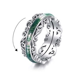 Natural Moss Agate ring S925 Sterling Silver Fidget Moss Agate leaf spinning ring Natural stone Jewelry for Women Men (7)