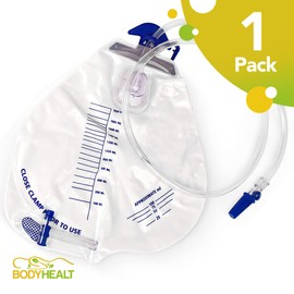 BodyHealt Foley Catheter Bag - Urinary Drainage Bag with Anti-Reflux Chamber - Urine Bag with 2000 mL Volume, 48" Drainage Tube - Catheter Bags for Men & Women - Foley Catheter Kit for Home & Hospital