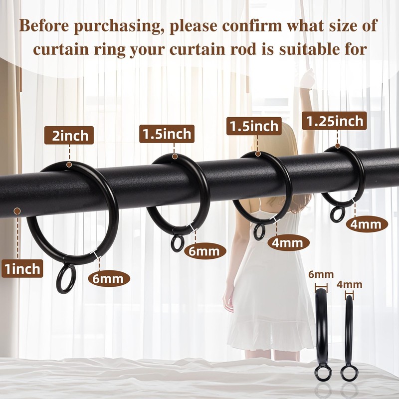 24 PCS Curtain Rings, 2 Inch Thickened Curtain Rings Metal