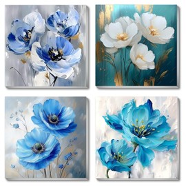 4 Pack Flowers Paint by Number for Adults Kids Framed, Easy Acrylic Adults Paint by Numbers Kits on Canvas with Paints and Brushes, Small Flowers Arts and Crafts Kits for Home Wall Decor (8 x 8 Inch)