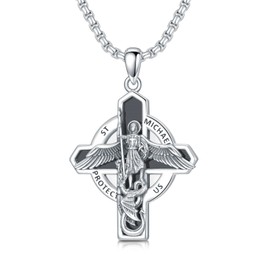 CEKAMA Saint Michael Necklace for Men Sterling Silver Black Onyx Cross Necklace Men The Archangel Protect Us Catholic Medallions Amulet Charm Jewelry For Son Husband Father St Michael Medal Necklace