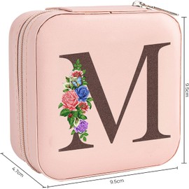 Joyero de viaje, mini joyero de viaje portátil con espejo, organizador de anillos de joyería, caja de regalo para mujeres y niñas, joyero portátil para pendientes, collares, anillos y pulseras (M)