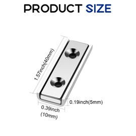 TRYMAG Neodymium Rectangular Magnets 45Lbs, 40 x 13.5 x 5mm Strong Bar Magnets with Countersunk Hole and Steel Capsule, Heavy Duty Industrial Rare Earth Magnets with Screw for Wall Mounting, Pack of 6