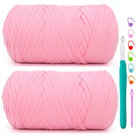 2 Pack Tshirt Yarn for Crochet,Rose Pink T Shirt Soft Elastic Fabric Chunky Thick T-Shirt Crochet Yarn for Crocheting Knitting Beginner Hand Knitting Bag/DIY Craft/Home Decor 2 * 400G-Rose Pink
