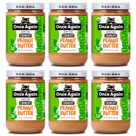Once Again Organic Crunchy Peanut Butter, 16oz - Salt Free, Unsweetened - USDA Organic, Gluten Free Certified, Vegan, Kosher - Glass Jar - Case of 6